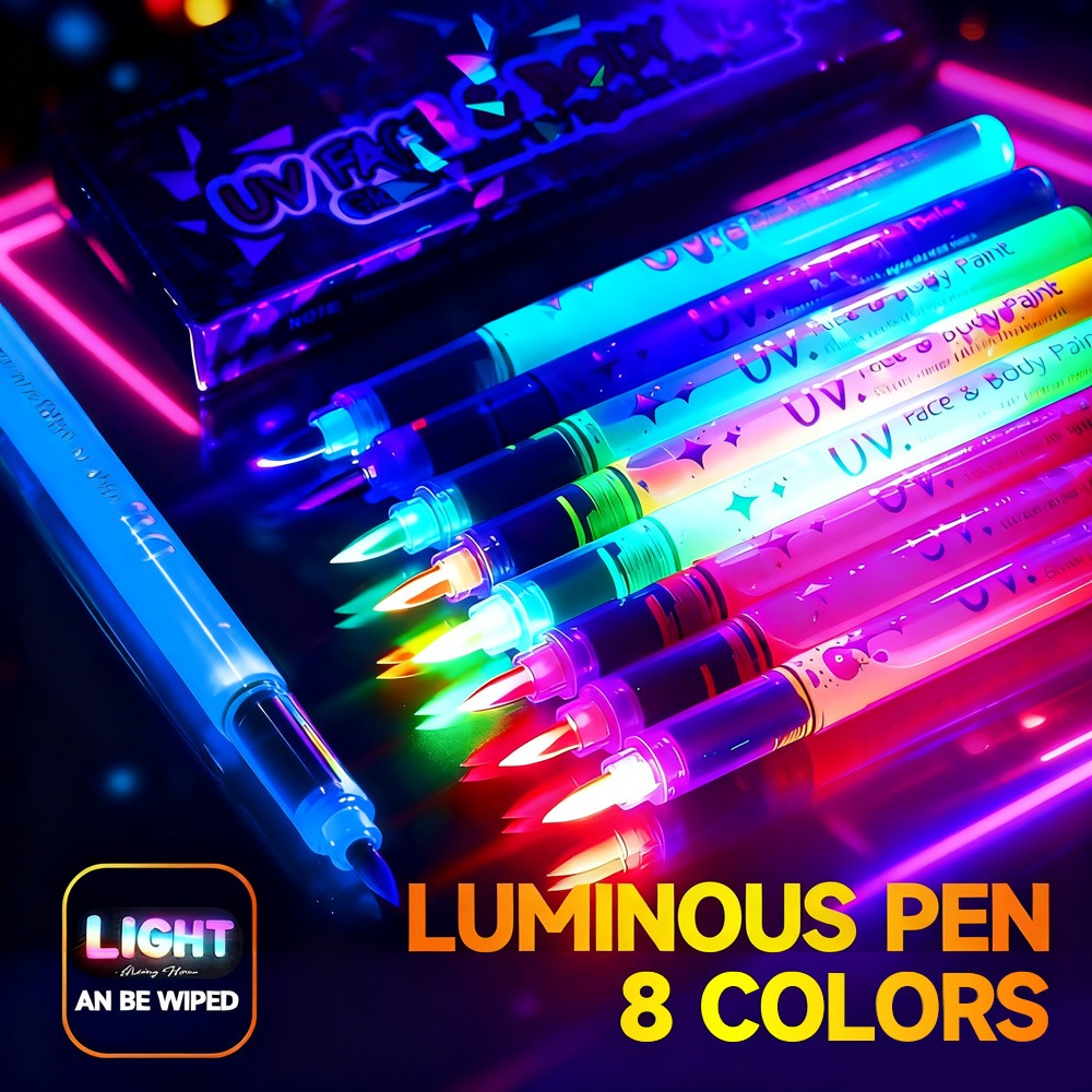 Stylo de peinture lumineux 8 couleurs, stylo de maquillage graffiti lavable