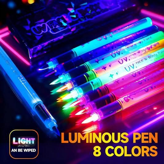 Stylo de peinture lumineux 8 couleurs, stylo de maquillage graffiti lavable