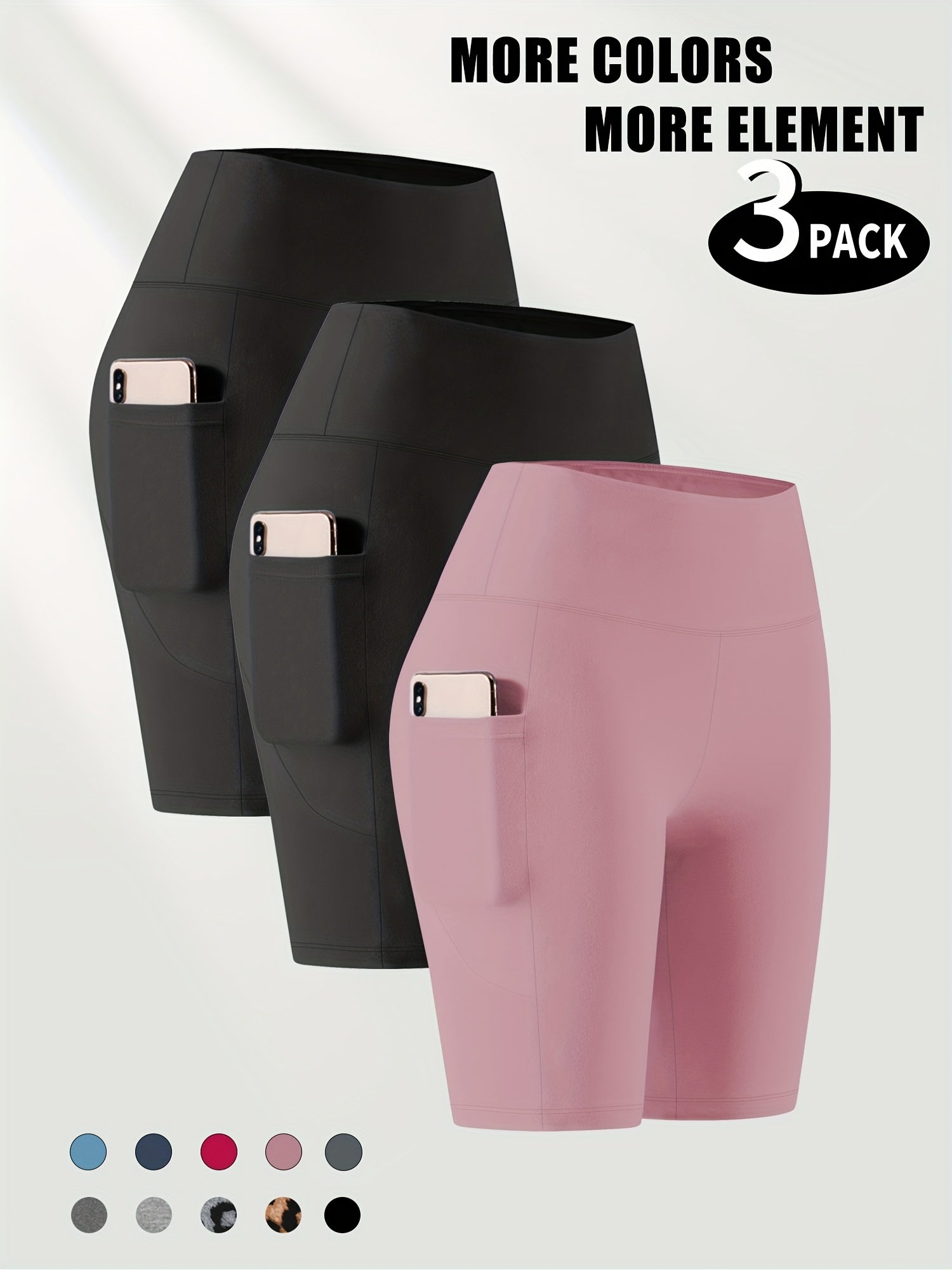 Lot de 3 bermudas taille haute avec poches en forme de lune, grande taille - Topdecheztop.fr