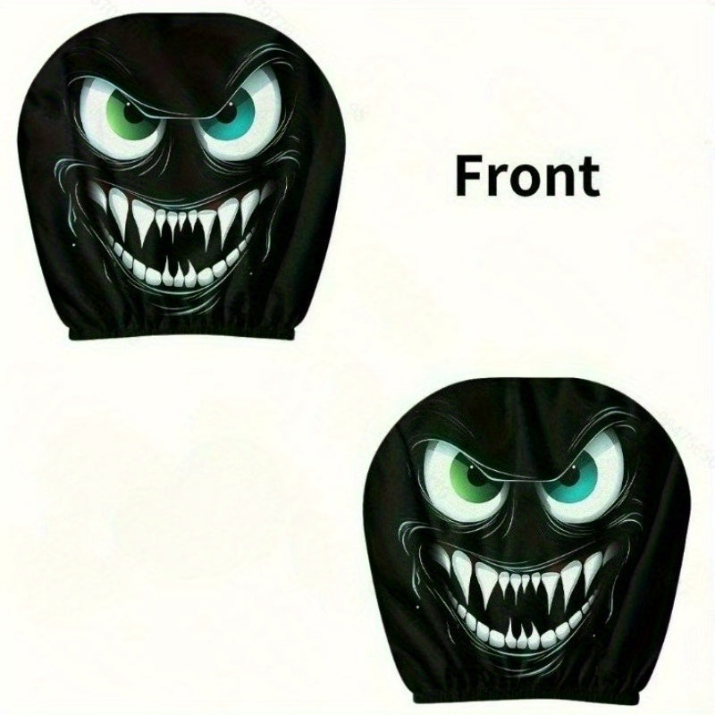 Lot de 2 housses d'appuie-tête noires imprimées pour voiture