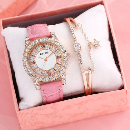 Montre,Bracelet en diamant pour femme, ensemble deux pièces ROSE