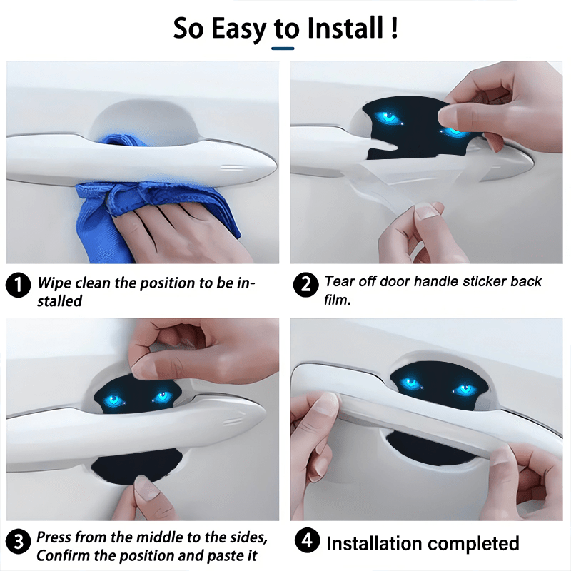 Lot de 4 autocollants de protection anti-rayures à motif œil bleu lumineux