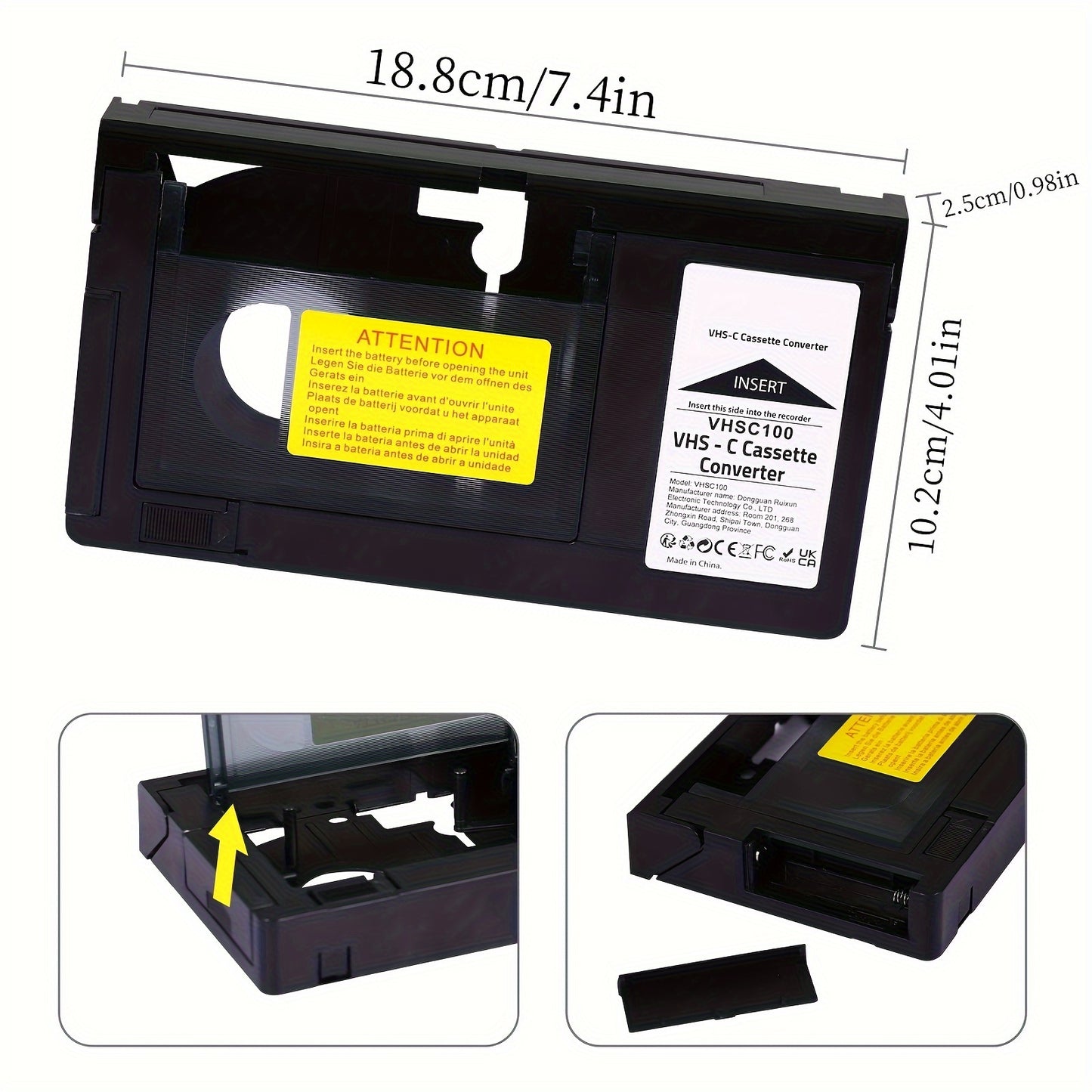 Adaptateur convertisseur de cassette VHS vers VHS-C