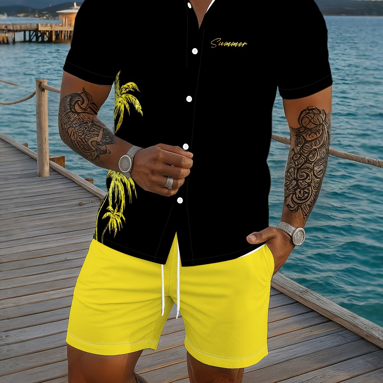 Ensemble chemise à manches courtes imprimée et short