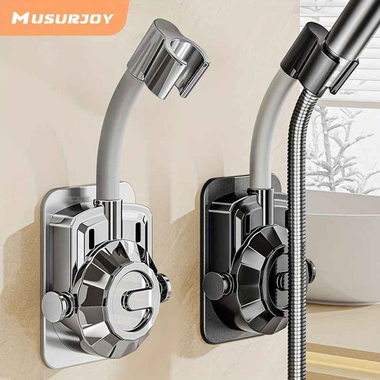 Musurjoy Bathroom Shower System Wall Mounted Showerhead Bracket, Adjustable Angle Showerhead Bracket, Silvery-Black-Gray, No Drill Installation, Wall Mount, Father's Day Gift, New Summer Product