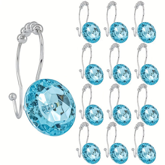 Lot de 12 crochets de rideau de luxe en acier inoxydable à paillettes bleues