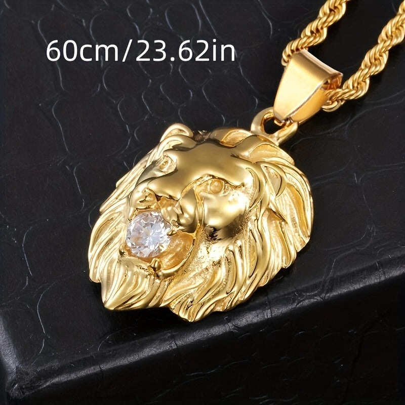 Collier Lion Eclatant Dore Homme