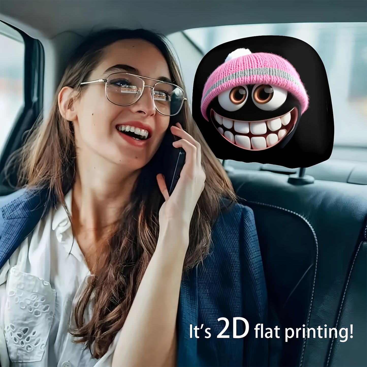 Lot de 2 housses de siège auto noires à motif tête