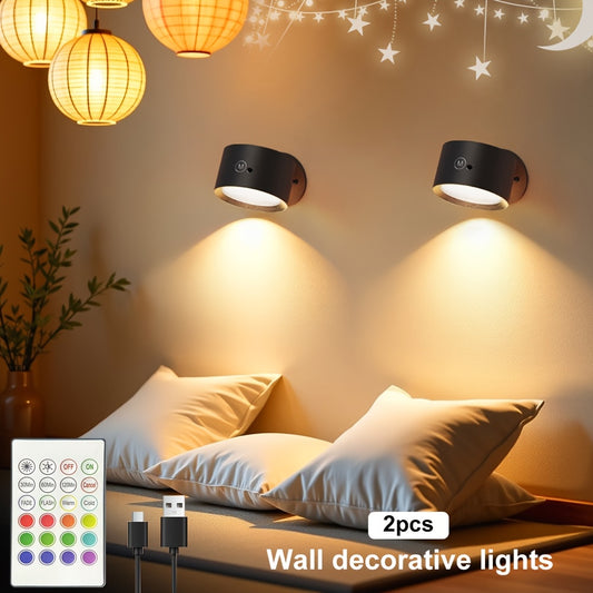 Lot de 2 appliques murales LED d'ambiance, 12 RVB + 2 couleurs, rotation à 360 ° - Topdecheztop.fr