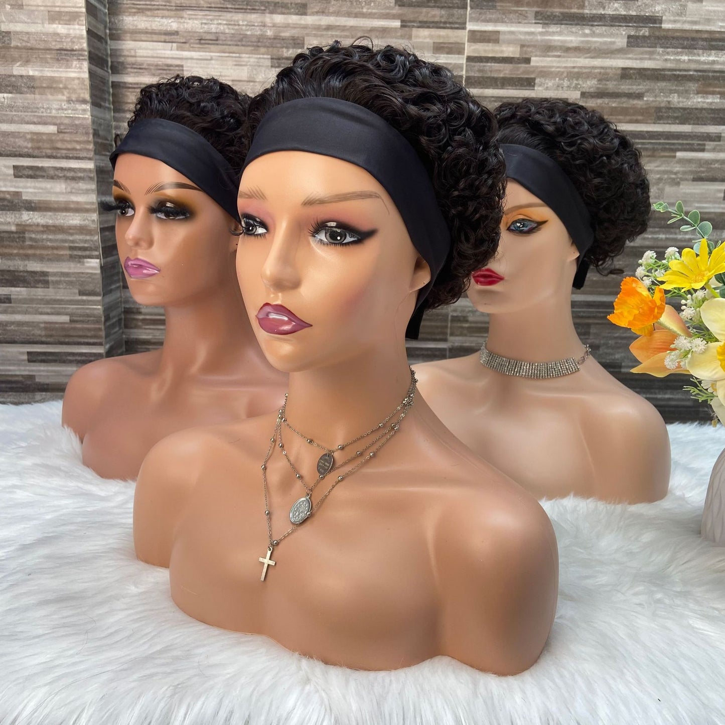 Bandeau en soie glacée coloré en véritables cheveux humains