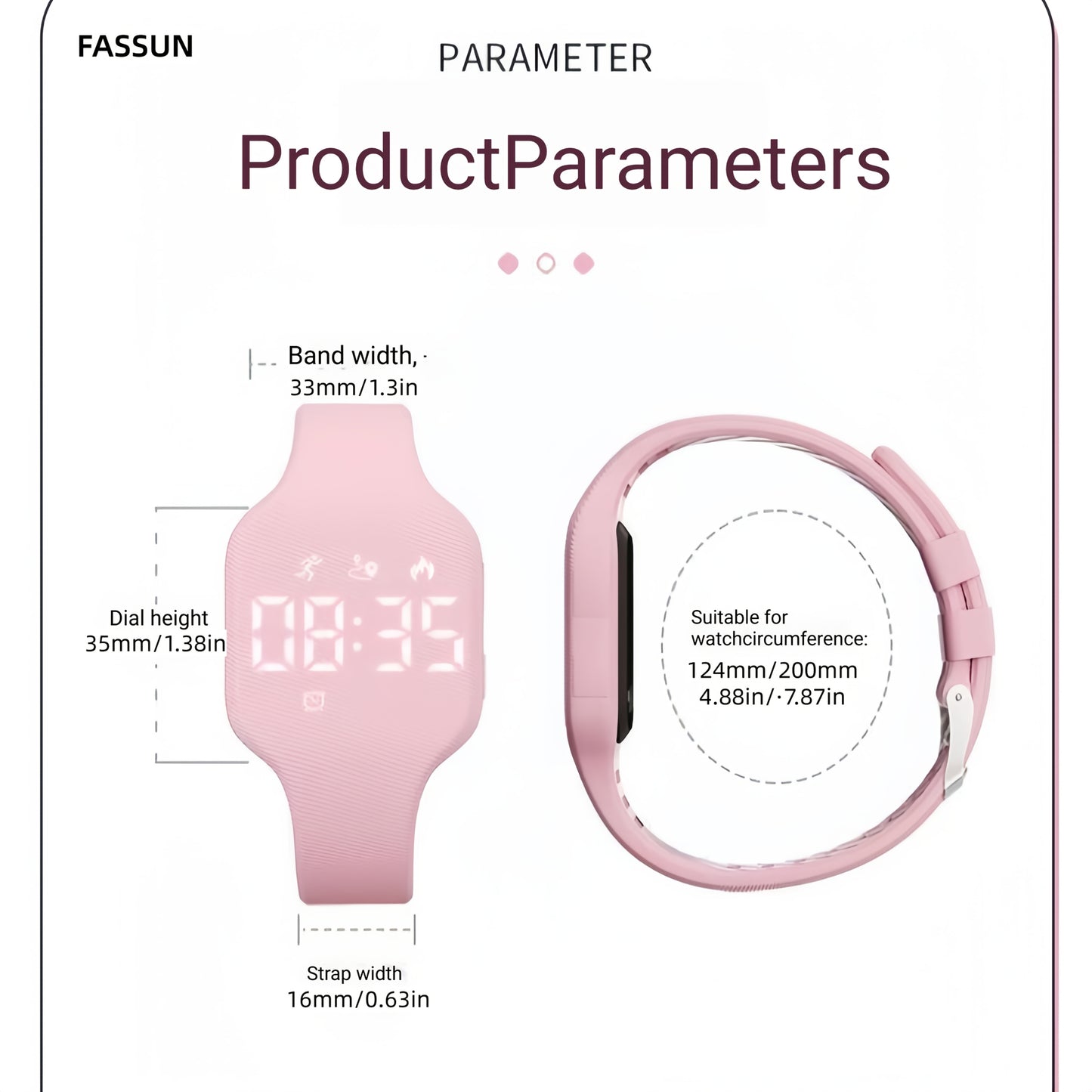 Montre FASSUN silencieuse à vibration avec réveil, compteur de pas, suivi des calories, moniteur de distance et minuteur - Recharge magnétique