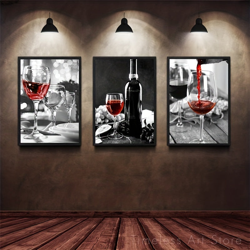 Tableau 3D Fiat en trois parties, sans cadre, représentant du vin rouge