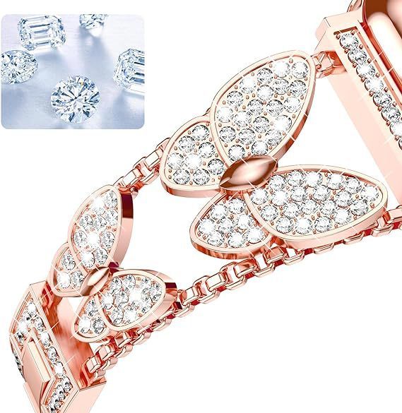 Bracelet de montre papillon en métal et diamants