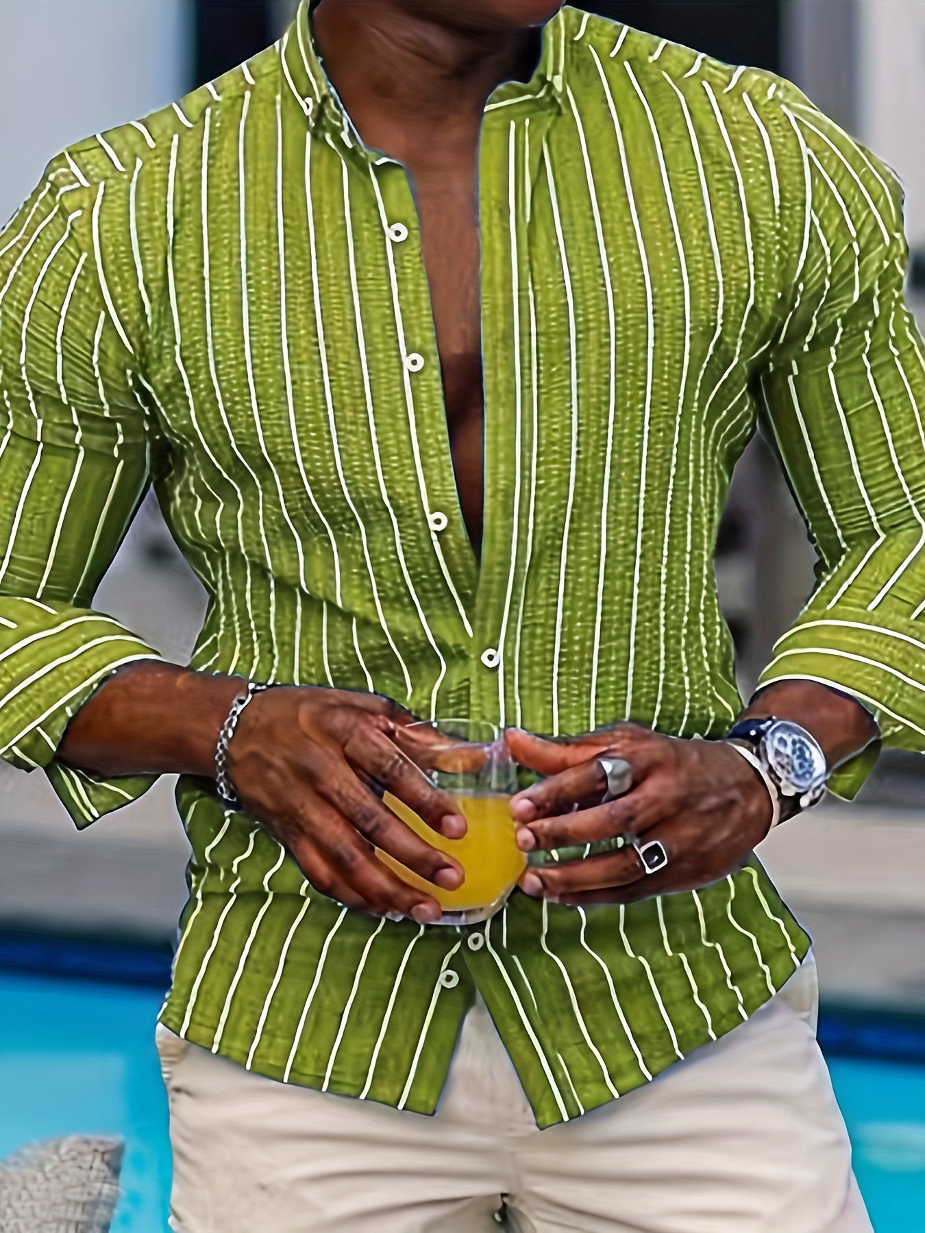 Chemise boutonnée à manches longues et rayures décontractée pour homme