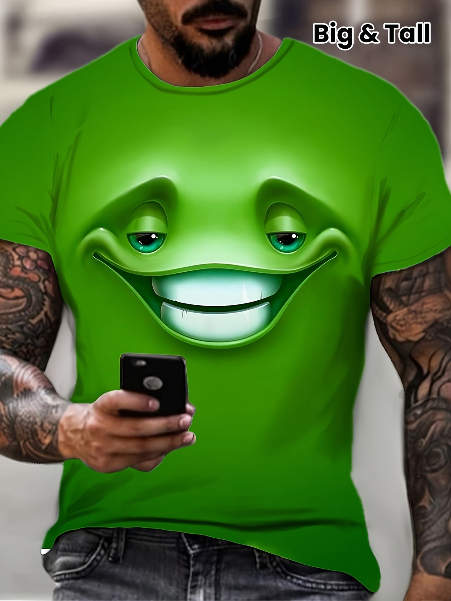 T-shirt unisexe à imprimé dessin animé, col rond vert, manches courtes