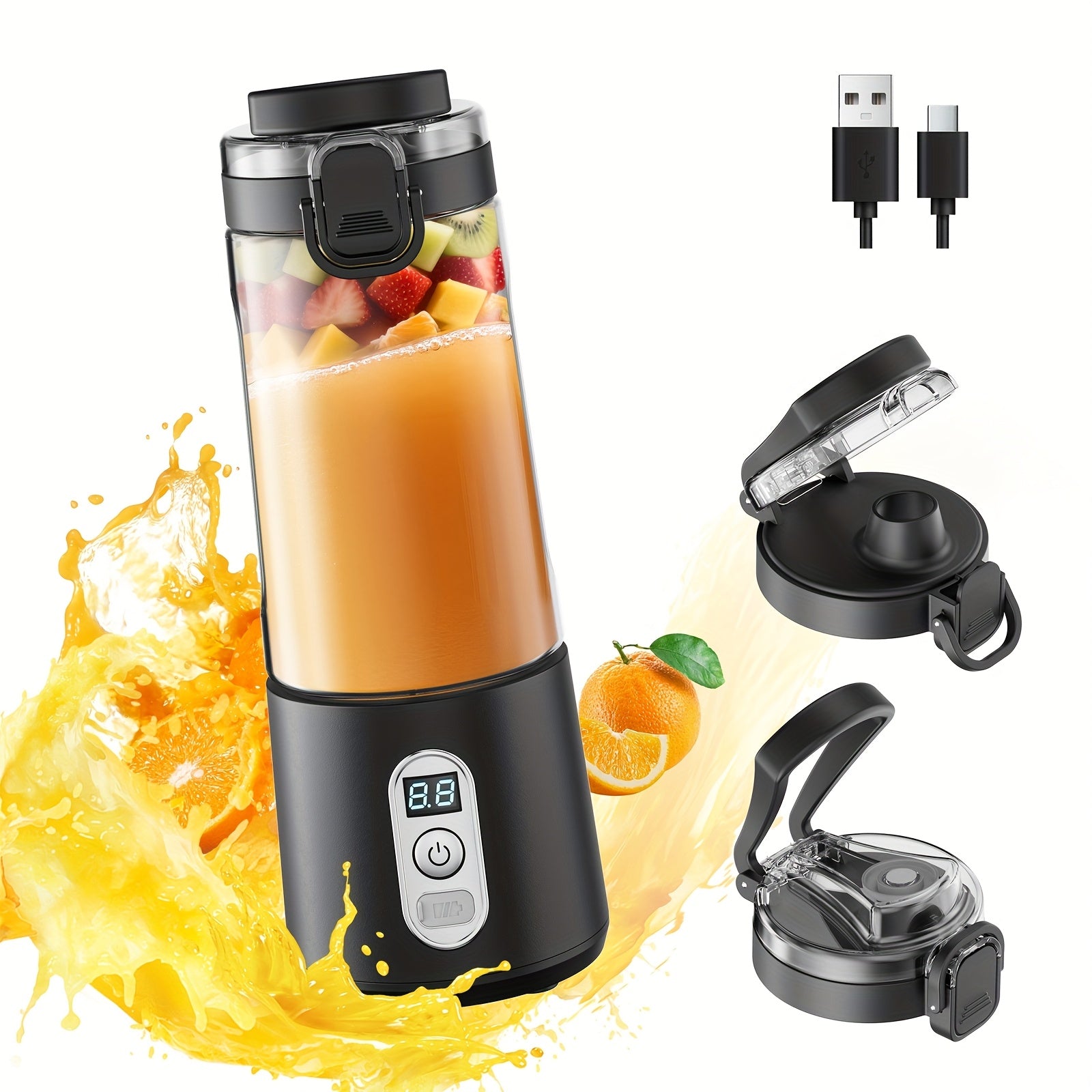 LALAYUAN USB-Powered Portable Blender & Juicer with Digital Timer, High-Speed Ice Crushing, One-Tap Lid, 1300mAh Battery, 6-Blade Stainless Steel, USB-C Charging, Compact Blender for Smoothies, Protein Shakes, Gym, Travel, Of - Topdecheztop.fr