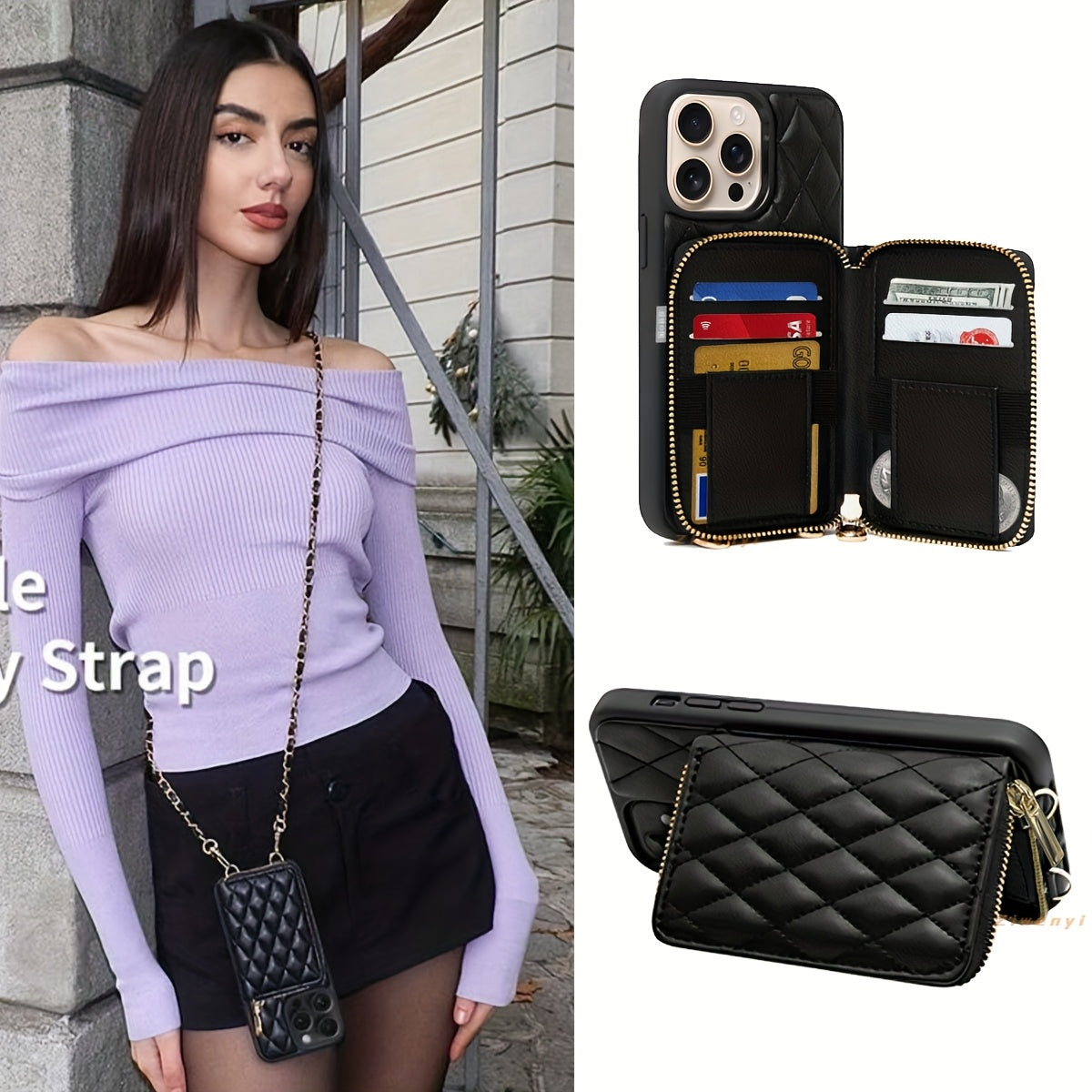 Etui de protection pour téléphone avec fermeture éclair en similicuir microfibre, IPHONE,SAMSUNG