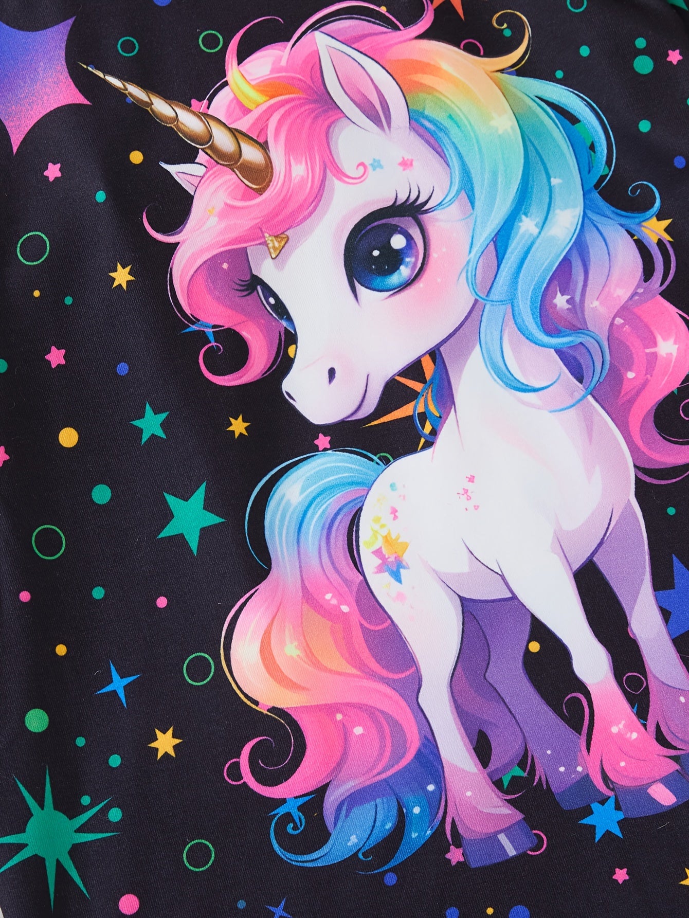 2 Pcs Cute Starry Unicorn Pattern Short Sleeve Top + Jogger Pants Co-ords Set, Casual Comfy Girls Summer Outfit Clothes - Topdecheztop.fr