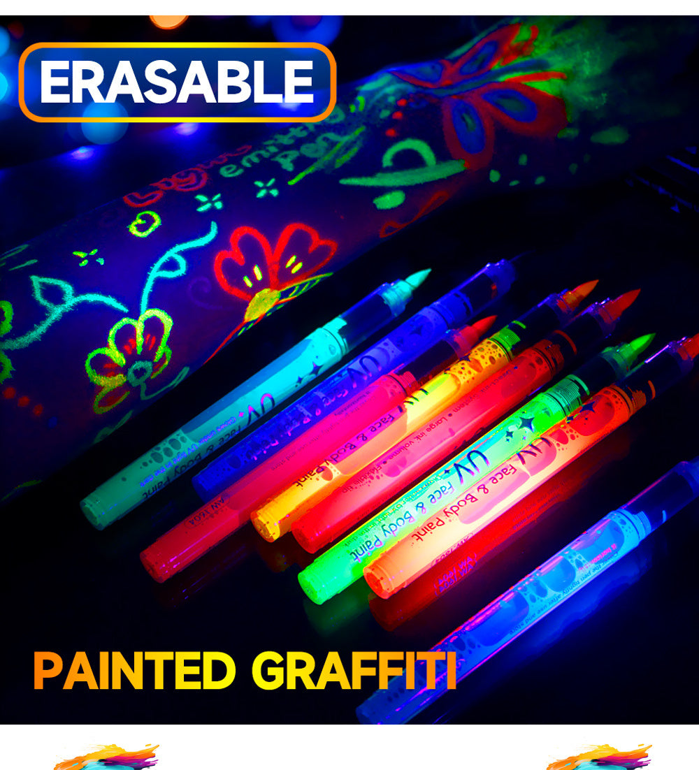 Stylo de peinture lumineux 8 couleurs, stylo de maquillage graffiti lavable