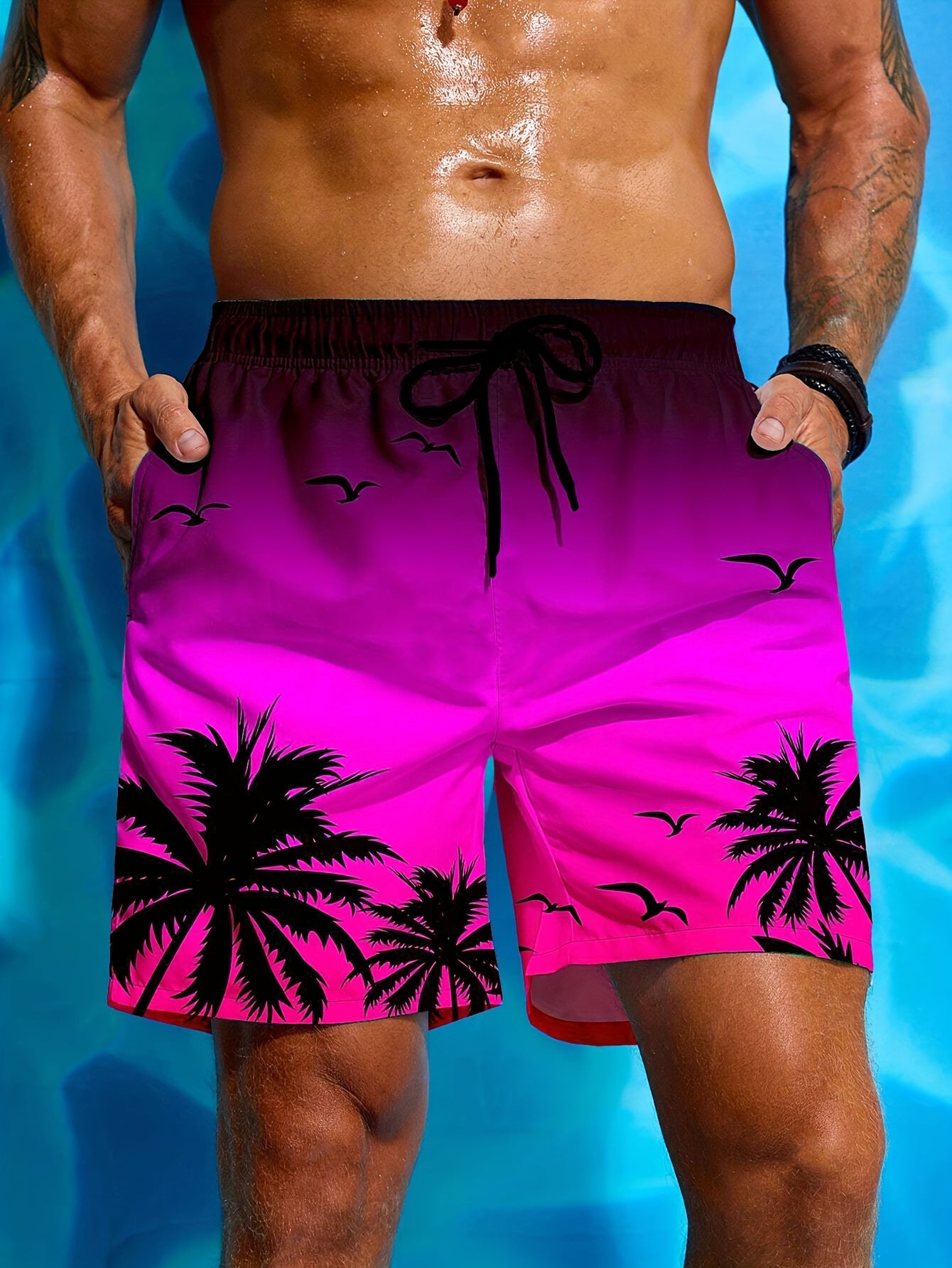 Short de plage pour homme à imprimé palmier 3D