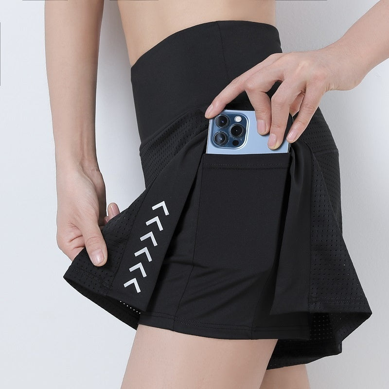 Shorts  de sport lumineuse imprimée avec poches, taille haute, en maille respirante