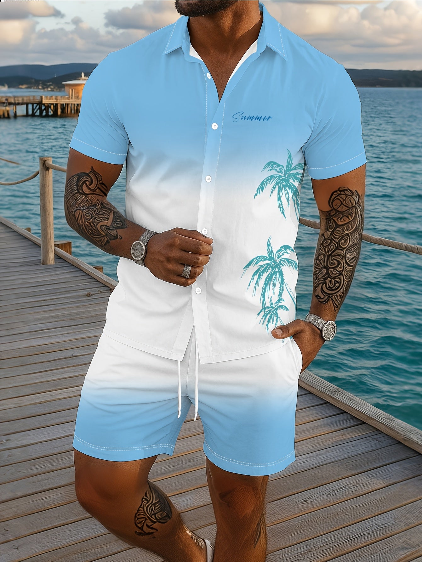 Ensemble chemise à manches courtes imprimée et short