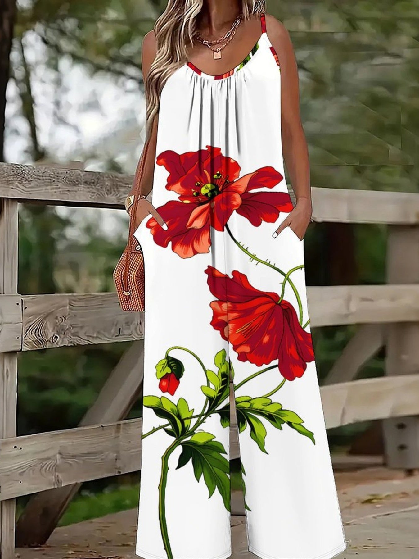 Combinaison pantalon ample à jambes larges et imprimé