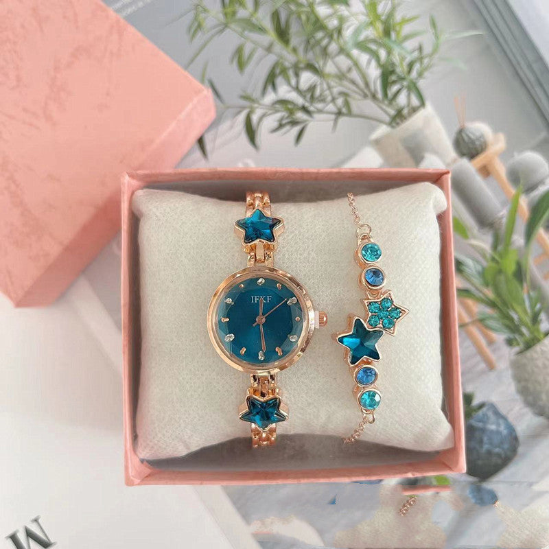 Montre,Bracelet en diamant pour femme, ensemble deux pièces BLEU