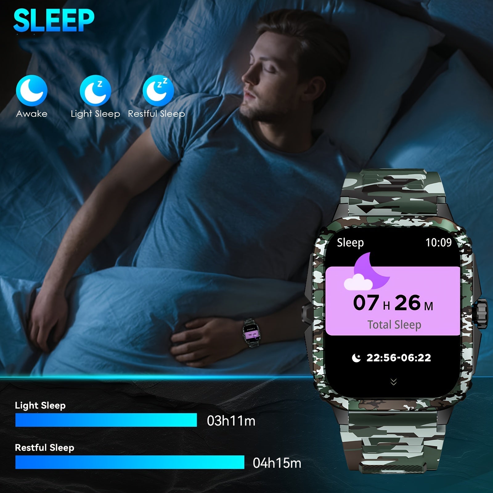 Montre connectée style camouflage JELLOO avec enregistrement d'exercice - Topdecheztop.fr