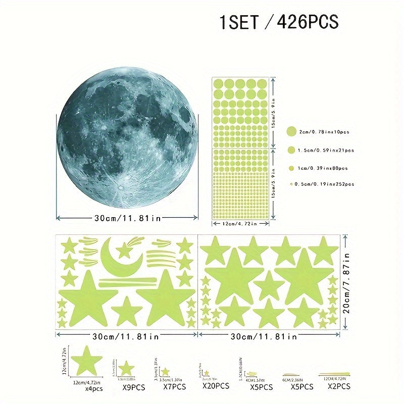 Autocollants muraux phosphorescents étoiles et lune - Topdecheztop.fr
