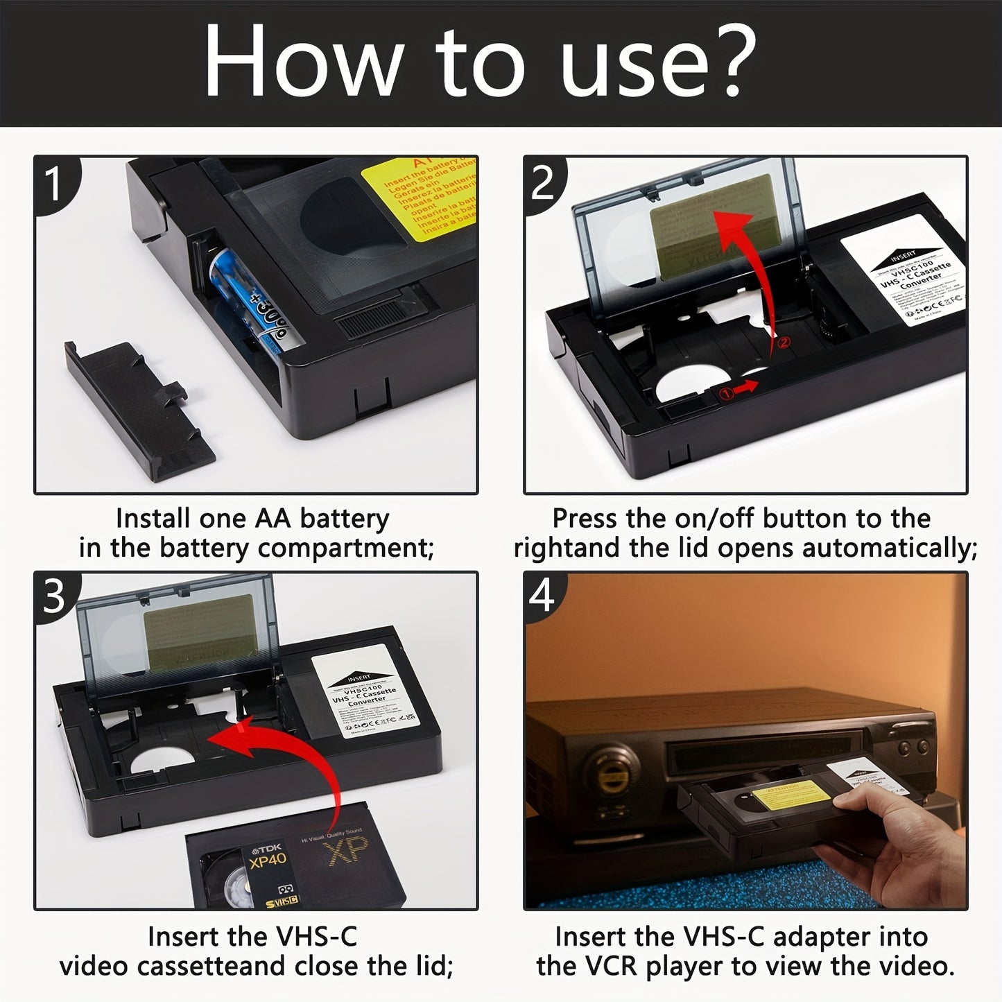 Adaptateur convertisseur de cassette VHS vers VHS-C