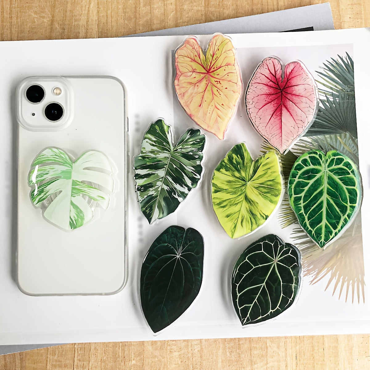 Support de téléphone en forme de feuille de plante tropicale