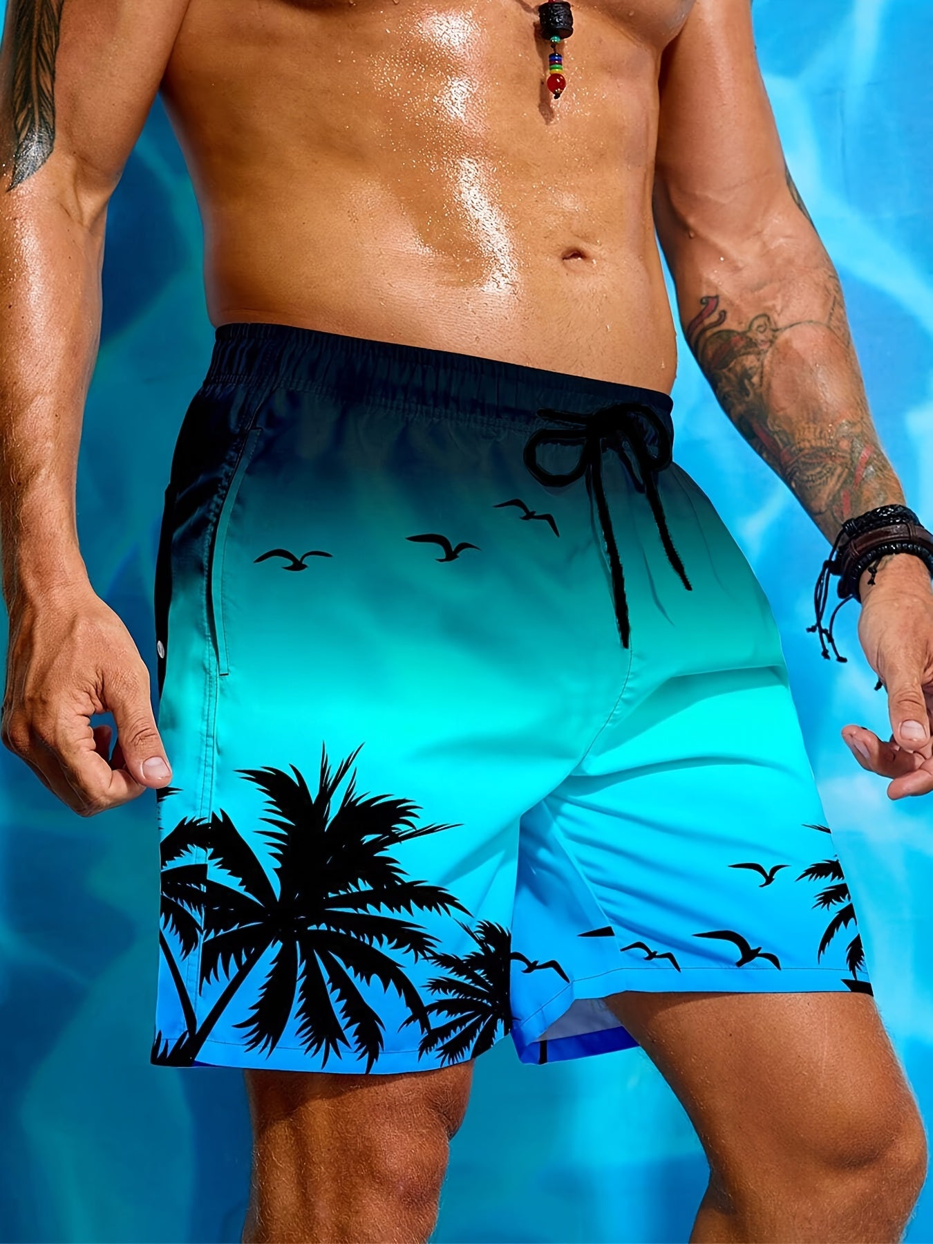 Short de plage pour homme à imprimé palmier 3D