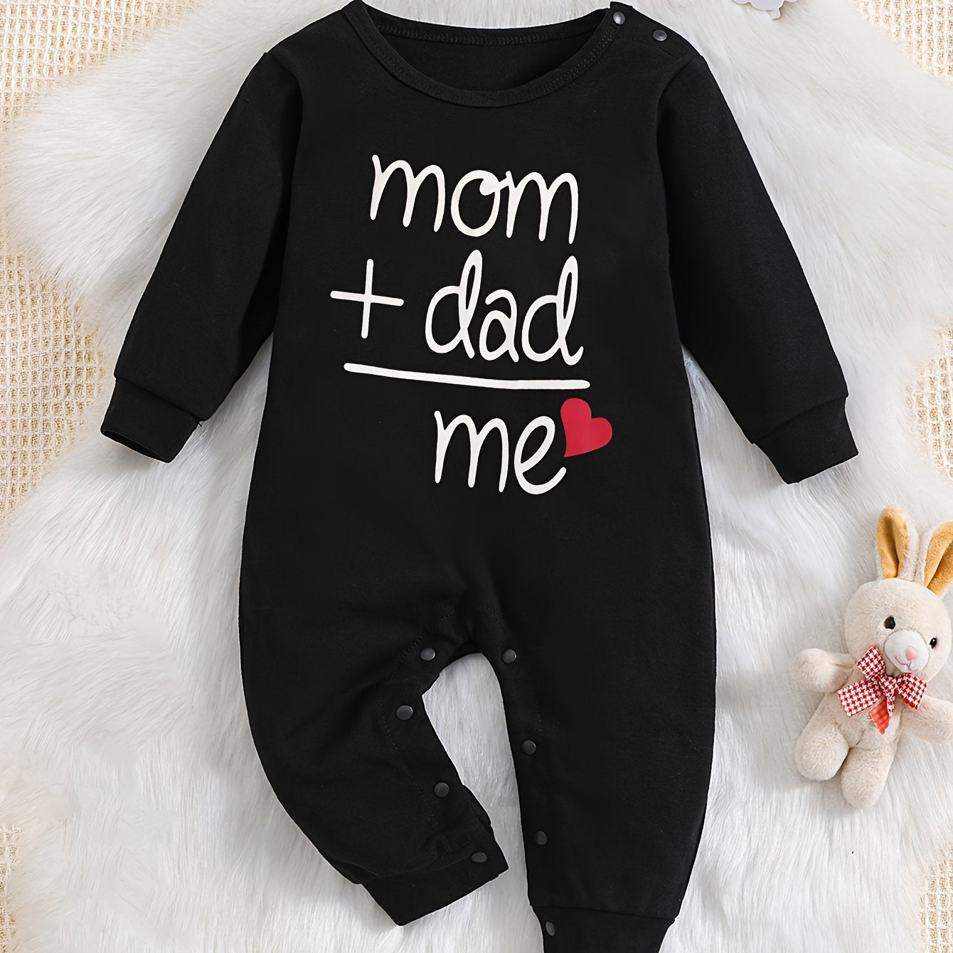 Baby Cute Onesie, Long-sleeved Cotton Jumpsuit With Mom+dad=me Print - Topdecheztop.fr