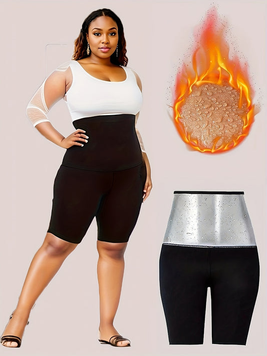 Plus Size Women's Sports Leggings, Sauna Shorts, High-waisted Yoga Pants, Suitable For Sweating Fitness Wear, Suitable For Yoga, Running, Fitness - Topdecheztop.fr
