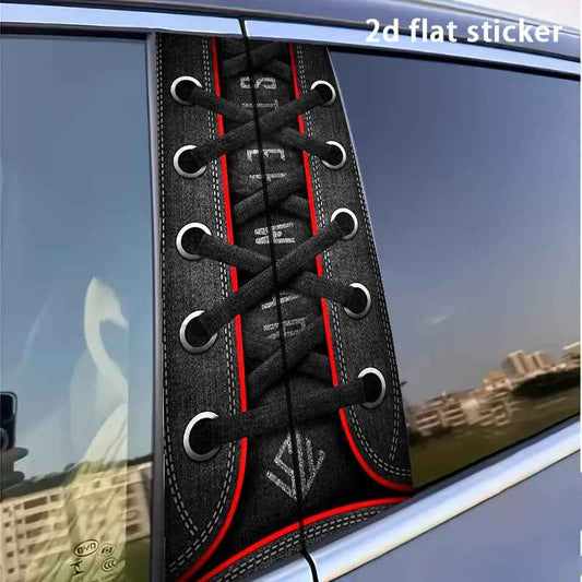 2pcs Stylish Car B-Pillar Stickers - Cool and Fun Decals, Unique Design for Vehicle Protection. Denim Texture Shoe Strap Style, Retro Trendy Self-Adhesive Waterproof Scratch-Resistant, Suitable for Various Cars, Multiple Mate