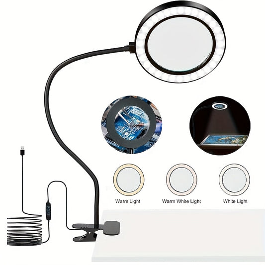 Lampe de bureau LED loupe intégrée (1 pièce), lampe à pince LED, 3 modes d'éclairage