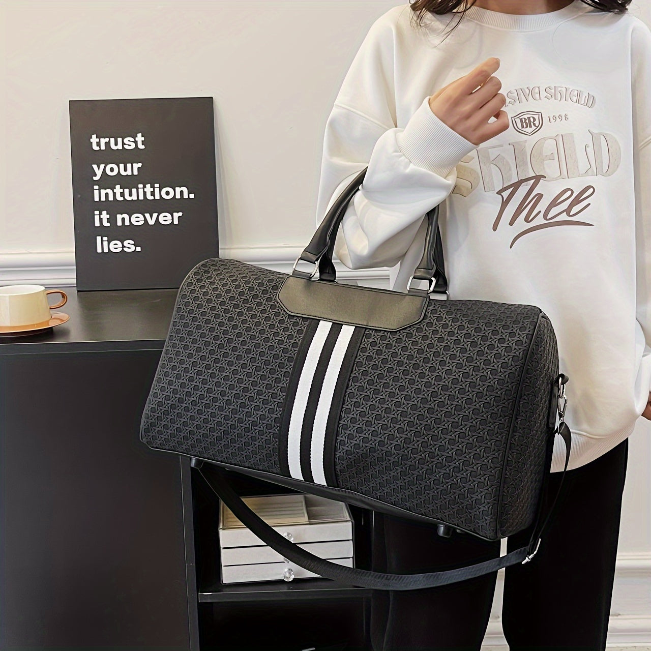 Sac de voyage élégant en PU grande capacité, sac fourre-tout multifonctionnel pour le week-end