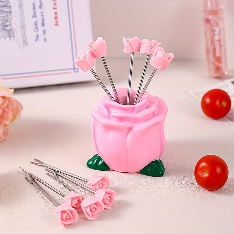 10 fourchettes à fruits créatives en acier inoxydable en forme de rose