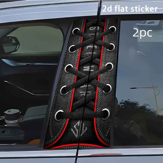 2pcs Stylish Car B-Pillar Stickers - Cool and Fun Decals, Unique Design for Vehicle Protection. Denim Texture Shoe Strap Style, Retro Trendy Self-Adhesive Waterproof Scratch-Resistant, Suitable for Various Cars, Multiple Mate
