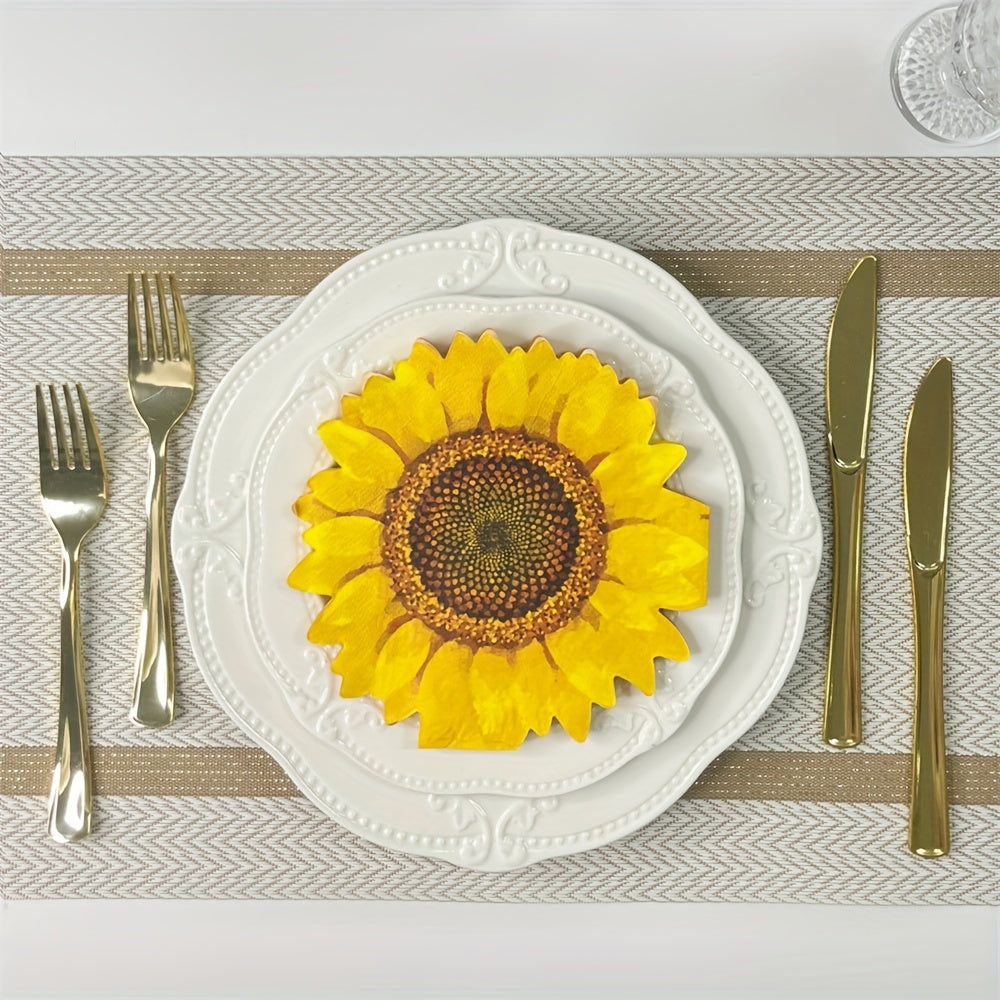 Serviettes jetables en papier imprimé tournesol, lot de 20 pièces - Topdecheztop.fr