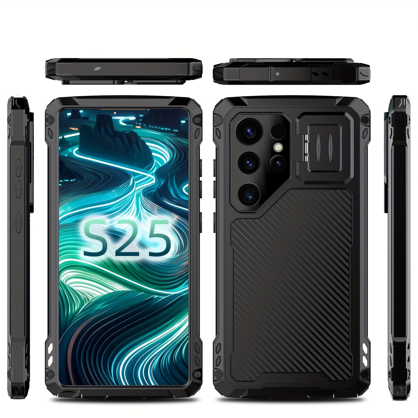 Phone case: for  S24 S23 Ultra armor metal magnetic phone case heavy duty shockproof aluminum cover screen protector