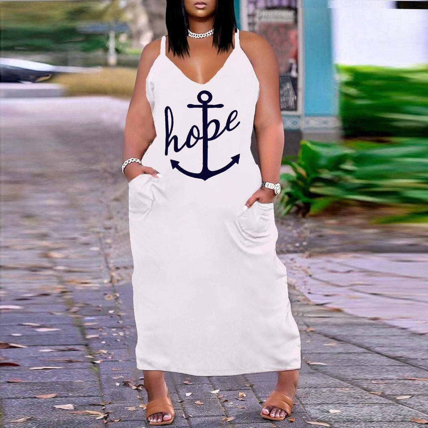 Robe imprimée sexy à col en V, coupe ample et ajustée, grande taille, style européen et américain