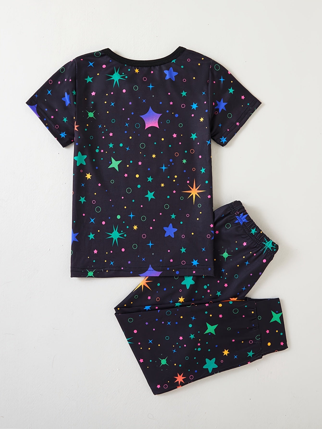 2 Pcs Cute Starry Unicorn Pattern Short Sleeve Top + Jogger Pants Co-ords Set, Casual Comfy Girls Summer Outfit Clothes - Topdecheztop.fr