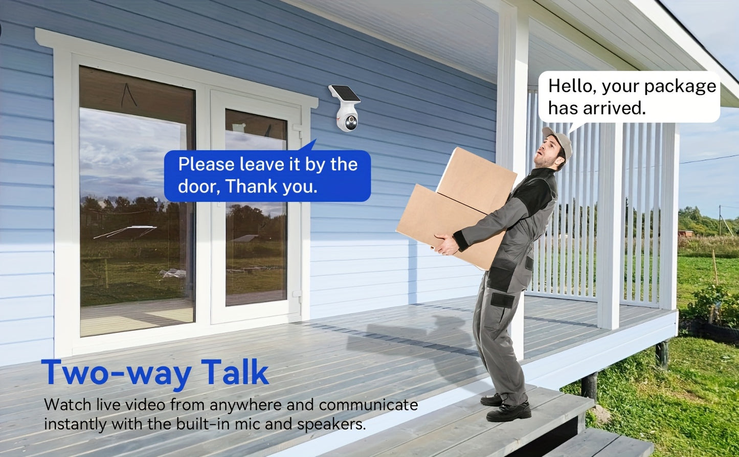 Caméra de sécurité extérieure sans fil avec panneau solaire, caméra WiFi pour la sécurité de votre domicile avec vision nocturne couleur 1080p
