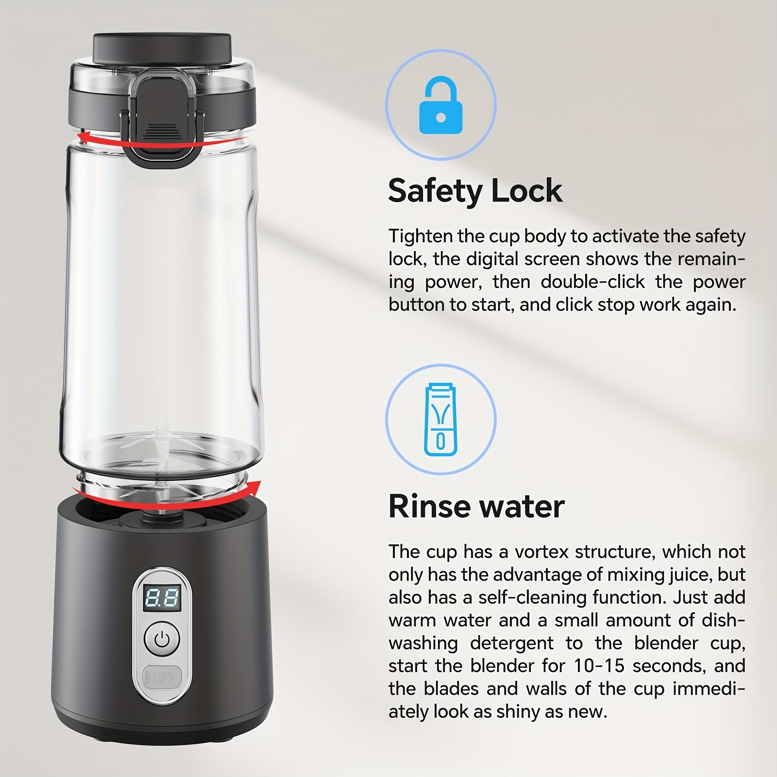 LALAYUAN USB-Powered Portable Blender & Juicer with Digital Timer, High-Speed Ice Crushing, One-Tap Lid, 1300mAh Battery, 6-Blade Stainless Steel, USB-C Charging, Compact Blender for Smoothies, Protein Shakes, Gym, Travel, Of - Topdecheztop.fr