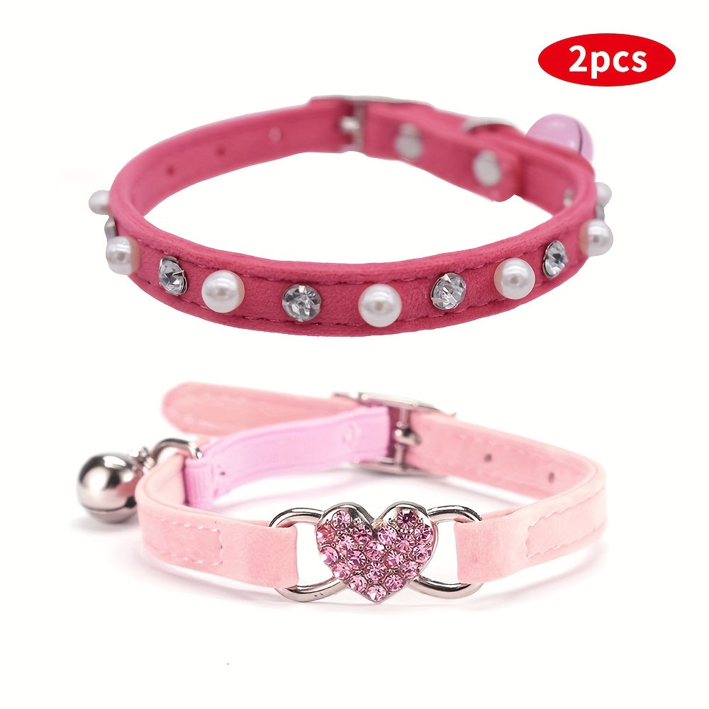 Lot de 2 colliers de sécurité réglables en velours doux synthétique avec strass