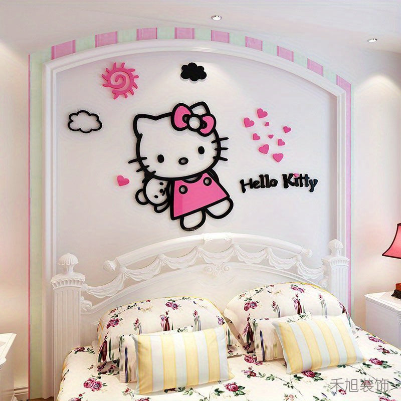 For Hello Kitty 3D Wall Sticker Set, Contemporary Style Acrylic Wall Decals, Waterproof Cartoon Murals, with for Bedroom, Living Room, Classroom, Party Decor, and Unique Birthday & Christmas Gift - Topdecheztop.fr