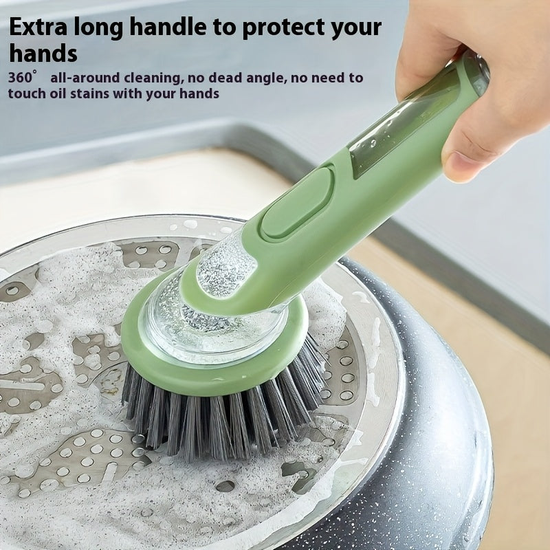 Brosse à vaisselle ergonomique dotée d'un distributeur de savon intégré pour un nettoyage sans effort