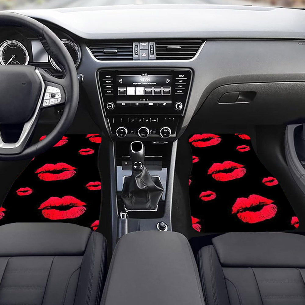 Lot de 4 tapis de sol de voiture à motif lèvres rouges